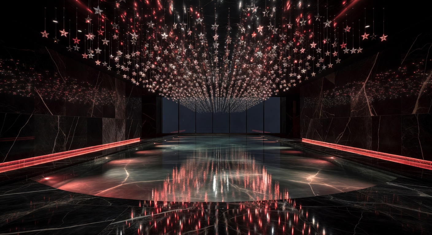 Joviraspot luxury indoor night pool with subtle red lighting